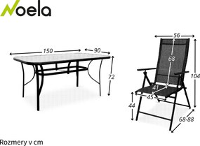 Noela Záhradný jedálenský set Klaudia čierny + 6x kovová stolička Pia