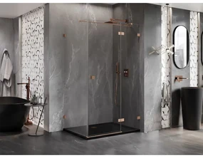 Mexen Lunar T, pravý výklopný sprchový kút 140 x 110 cm, 8mm číre sklo, profil medená matná, 834T-140-110-65-00-P