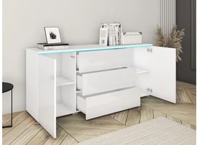 Komoda Sawoti 150, Farby: betón / biely lesk, Osvetlenie: osvetlenie LED RGB - farebné