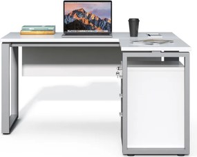 Rohový kancelársky stôl s kontajnerom Houseland Prime Home 01 140 cm biely