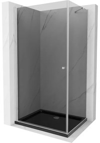 Mexen Pretoria, sprchovací kút 90 (dvere) x 70 (stena) cm, 6mm šedé sklo, chrómový profil + čierna sprchová vanička, 852-090-070-01-40-4070