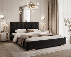 ČALÚNENÁ POSTEĽ MIRABELA 180x200 ČIERNA ZAMATOVÁ LÁTKA JASMINE 100 S ROŠTOM
