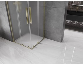 Mexen Velar L Duo, sprchový kút s posuvnými dverami 100 x 100 cm, 8mm sklo námraza, zlatá lesklá, 871-100-100-02-33-50