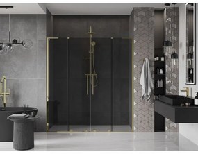 Mexen Velar L Duo, posuvné sprchové dvere do otvoru 180 cm, 8mm šedé sklo, zlatá lesklá, 871-180-003-42-50