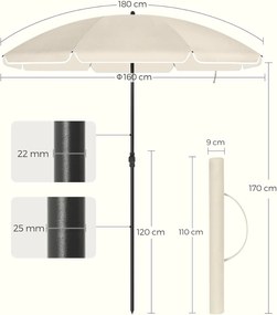 Zahradní slunečník s ochranným obalem UNTRA 160 cm béžový