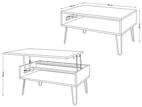 Konferenčný stôl so zdvíhacou doskou a poličkou HALIJA dub craft/čierna