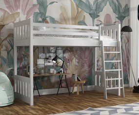 Detská vyvýšená posteľ z masívu borovice ALVIN - 200x90 cm - BIELA