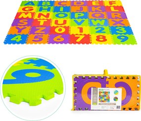 ECOTOYS Vzdelávacia EVA penová puzzle podložka 178×178 cm – 36 dielikov, písmená a čísla