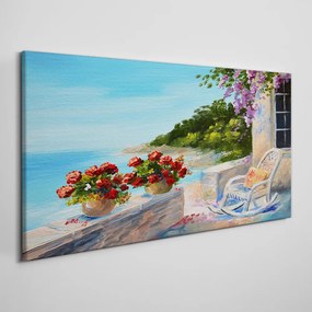 Obraz na plátne Pobrežie kvety morská obloha