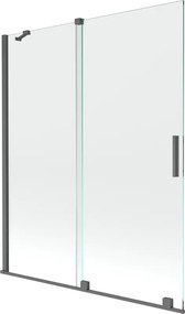 Mexen Velar, 2-krídlová posuvná vaňová zástena 140 x 150 cm, 8mm číre sklo, grafitový matný profil, 896-140-000-01-66