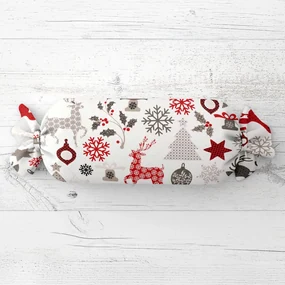 Biante Vankúš valec bonbon Sandra SA-541 Sivo-červené vianočné motívy na bielom 15x80 cm