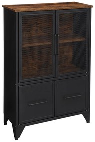 Úložná skrinka s dvierkami, rustikálna hnedá, čierna