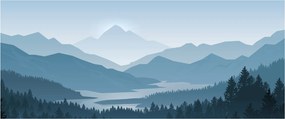 Obraz - Hory pohľadom grafika (120x50 cm)