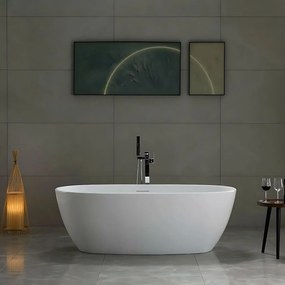 Voľne stojaca akrylátová vaňa REA ROMA 170x75 cm biela, sifón Click-Clack - čierny