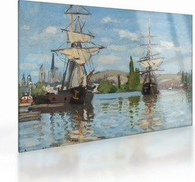 Sklenený obraz - Claude Monet, Ships Riding on the Seine at Rouen, reprodukcia (70x50 cm)