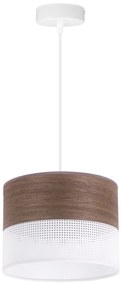 Závesné svietidlo Wood, 1x hnedá orechová dýha/biele PVC tienidlo, (fi 20cm)