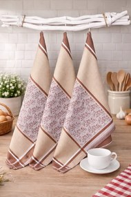 Luxusné kuchynské utierky béžové listy egyptská bavlna 50x70 cm set 3 ks