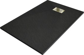Mexen Hugo, obdĺžniková sprchová vanička SMC 100 x 80 cm, čierna, zlatá krytka, 42708010-G