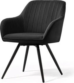Sada štyroch otočných jedálenských stoličiek TURNO zamatové, čierne / čierne nohy (4 ks)