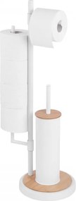 Erga Sisu, držiak na toaletný papier so zásobníkom a WC kefou 3v1, biela-hnedá, ERG-YKA-P.SISU-WHT-B