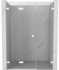 Mexen Lunar-F, L skladacie ľavé sprchové dvere 145 cm, 8mm číre sklo, biely profil, 836SL-145-050-20-00-L