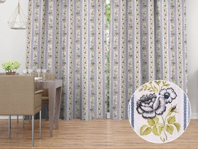 Biante Bavlnený záves Sandra SA-348 Sivé popínavé kvety a modré pruhy 130x160 cm