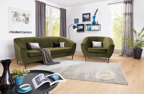 Trojmiestna pohovka Olivio, machovo zelená zamatová tkanina