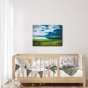 Obraz jazera s horami (70x50 cm)
