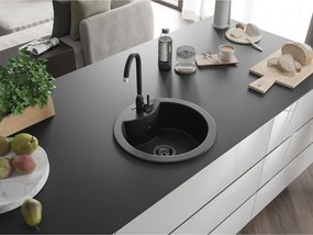 Mexen Diego, granitový drez 488x488x167 mm, 1-komorový, čierna-strieborná metalíza s čiernym sifónom, 6512481000-73-B