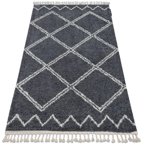 Koberec BERBER ASILA B5970, sivo - biely, strapce, Maroko Shaggy