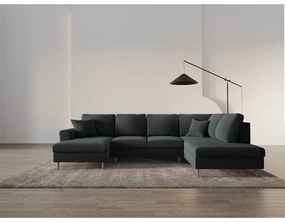 Tmavosivá zamatová rozkladacia/s úložným priestorom rohová pohovka (pravý roh/do "U") Kyoto – Cosmopolitan Design