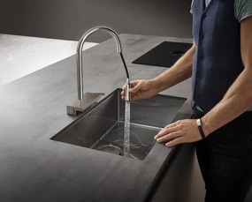 Hansgrohe M81, drezová batéria Aquno Select s výsuvnou spŕškou a plochým sprchovým prúdom, sBox, vzhľad nehrdzavejúcej ocele, HAN-73831800