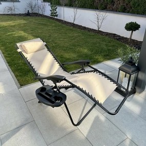 Záhradné a plážové relaxačné kreslo s podnožkou Regina, béžová