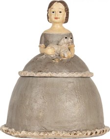 Béžová antik šperkovnica dievča v šatách držiace psíka - 19*16*22 cm