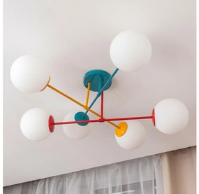 Prisadený luster MOON 6xE27/15W/230V tyrkysová/žltá/červená