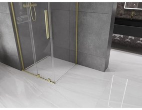 Mexen Velar L, sprchový kút s posuvnými dverami 90 x 90 cm, 8mm číre sklo, zlatá matná, 871-090-090-03-55