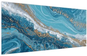 Obraz - Bledomodrý mramor so zlatom I. (120x50 cm)