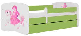 Letoss Detská posteľ BABY DREAMS 140/70- Princezná a koník II Zelená S matracom S uložným priestorom