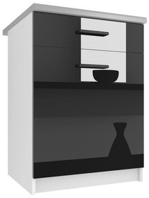 Kuchynská skrinka Belini spodná so zásuvkami 60 cm čierny lesk s pracovnou doskou  INF SDSZ1-60/0/WT/B/0/B1