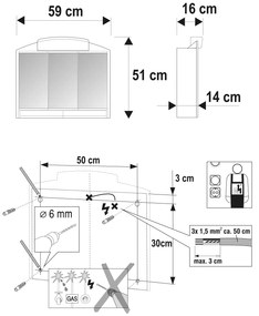 Aqualine Aqualine, RANO galérka 59x51x16cm, 2x12W, biela plast, 541302