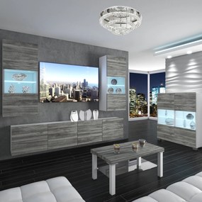 Obývacia stena Belini Premium Full Version šedý antracit Glamour Wood + LED osvetlenie Nexum 111