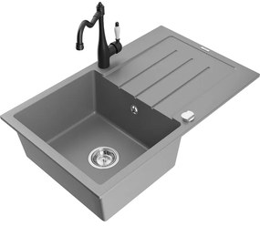 Mexen Bruno, granitový drez 795x495x200 mm, 1-komorový a drezová batéria Carla, šedá, 6513-71-670700-70