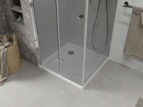 Mexen Lima, sprchový kút so skladacími dverami 80 (dvere) x 80 (stena) cm, 6mm šedé sklo, chrómový profil + slim sprchová vanička biela + chrómový sifón, 856-080-070-01-40-4010
