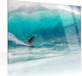 Sklenený obraz surferov vo vlnách (70x50 cm)