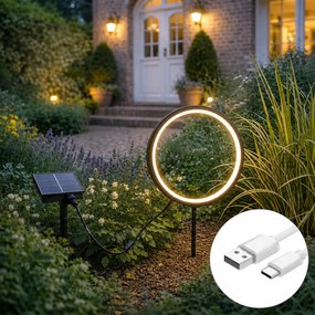 Bodové svetlo čierne 50 cm vrátane nabíjateľnej a solárnej LED IP65 - Adalind