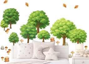 Súbor listnatých stromov textilní prelepiteľné nálepky na stenu hárok 75 x 60 cm