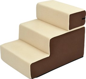 PawHut Schody pre domáce zvieratá, 3 stupne pre mačky a psov, plyšové béžové 54 x 40 x 39cm | Aosom