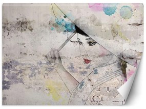 Fototapeta, Gejša s deštníkem Betonová zeď - 368x254 cm