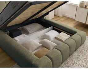 Zelená čalúnená dvojlôžková posteľ s úložným priestorom s roštom 140x190 cm Denali – Bobochic Paris