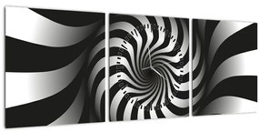 Abstraktný obraz čiernobiele špirály (s hodinami) (90x30 cm)